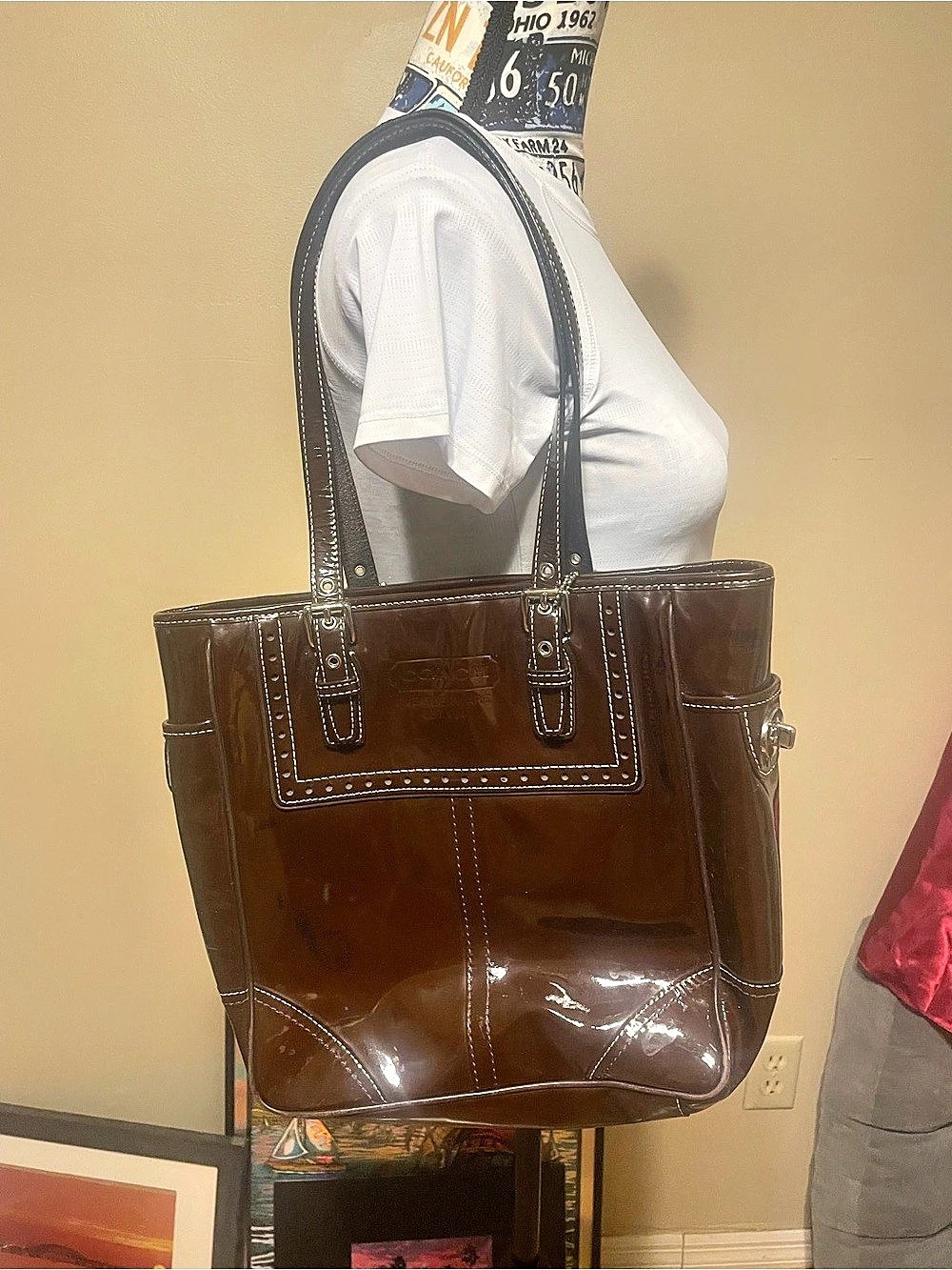 Coach Patent Tote in Brown